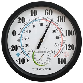 Indoor Outdoor Thermometer Large Numbers 12 Inch Wall Weather Thermometer Hanging Garden Decor Hygrometer No Battery Needed (Black)