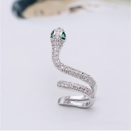 Unbranded 18k white gold CZ snake green eyes single left earring ear cuff climber Box PE37