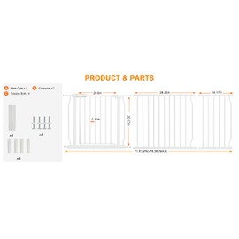 HOOEN Extra Wide Baby Gate for Doorways Stairs White Pressure Mounted Baby Gate Walk Through Child Gates for Kids or Pets Indoor Safety Gates 71.5-76.38 Inch