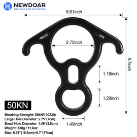 NewDoar 50KN 11000 LBF Rescue Figure,8 Descender Large Bent-Ear Belaying and Rappelling Gear Belay Device for Rock Climbing, Aerial dance,Ziplining and Peak Rescue 7075 Aluminum Alloy(black)