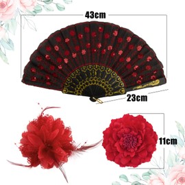 BOFUNX Hair Accessories Flower Hair Clip Brooch + Wrist Flower + Hand Fan for Wedding Flamenco Dance Party Carnival Theme Party