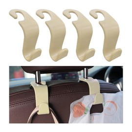 povtii 4PCS Car Seat Headrest Hook, Auto Back Seat Hanging Storage Organizer, Vehicle Seatback Hanger Holder for Purse Handbag Coat Umbrella, Universal Interior Car Accessories (Beige)