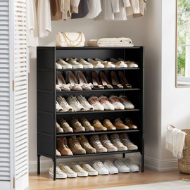 UNITSTAGE Shoe Rack, 6-Tier Non-Woven Shoe Rack Shelf, Holds 18–24 Pairs, Space-Saving Shoe Organizer for Closet, Garage, Corridor & Entryway, Sturdy and Stackable, Black