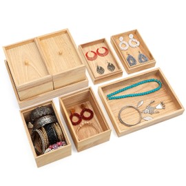 BELLE VOUS Wooden Jewellery Box with 5 Compartments - 22 x 17 x 11.5 cm - Storage & Sorting Box Wooden Jewellery Box for Women - Jewellery Box Earrings, Necklaces, Bracelets & Ring Box