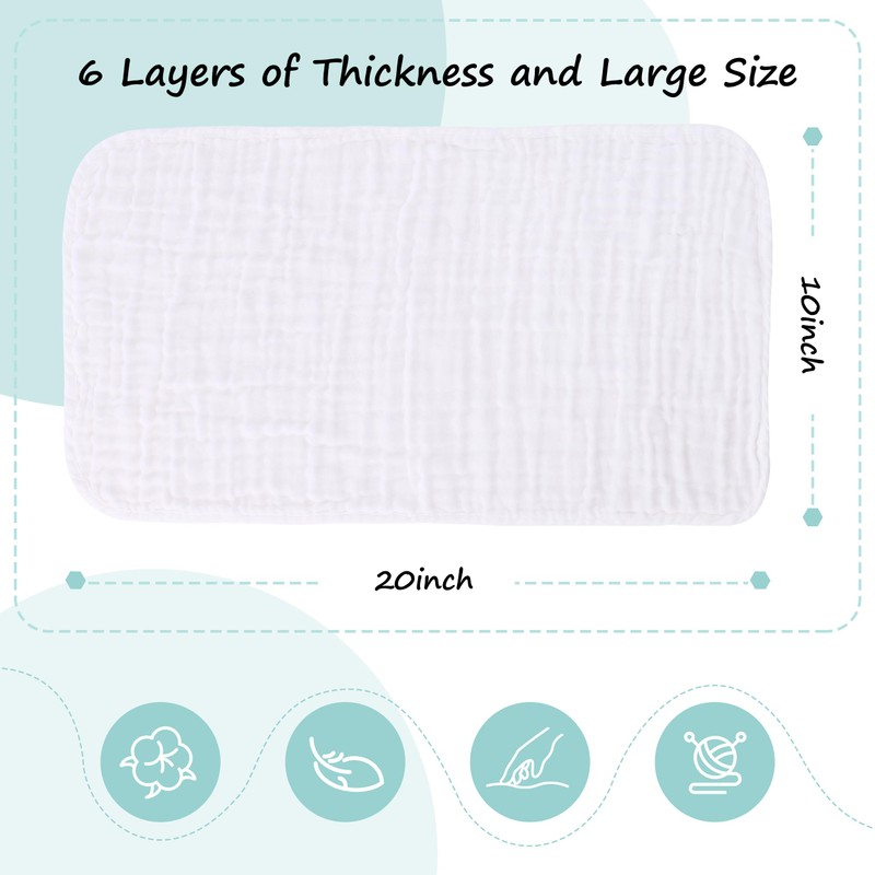 HIPHOP PANDA 10 Pack 6-Layers Muslin Burp Cloths Large -