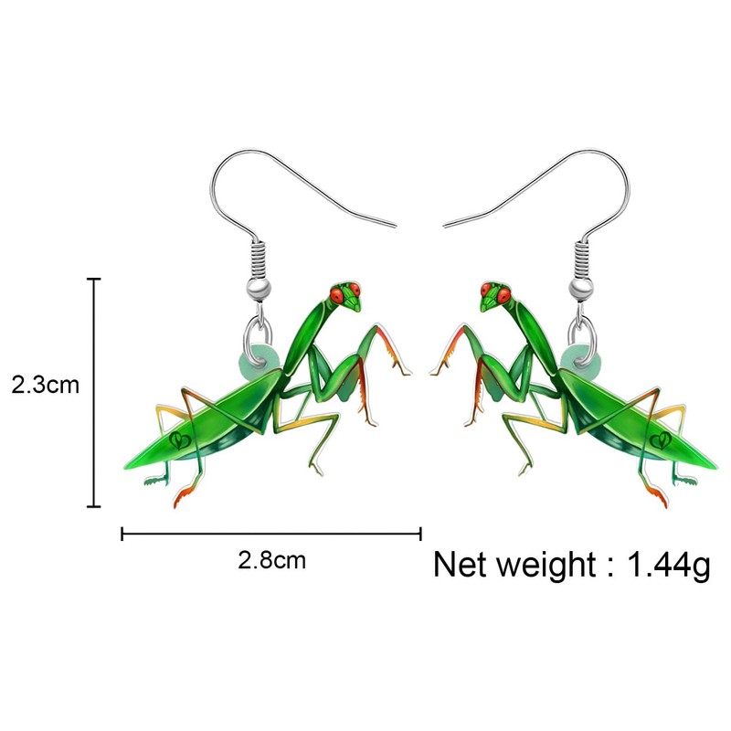 OUSIO Acrylic Green Praying Mantis Earrings Insect Animals Bug Lightweight