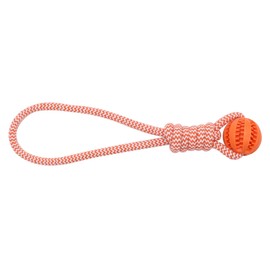 Mira's Pocket Interactive Dental Dog Ball Toy – Hand-Held Tug & Chew Ball with Rope Handle for Bonding & Teeth Cleaning (Orange, Large)