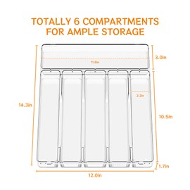 Clear Silverware Organizer for Kitchen Drawers,BPA Free Cutlery Drawer Organizer,6 Slots Plastic Utensils Organizer Suitable as In-Drawer Silverware Holder and Tray,Flatware,Knife,Fork,Spoon Organizer