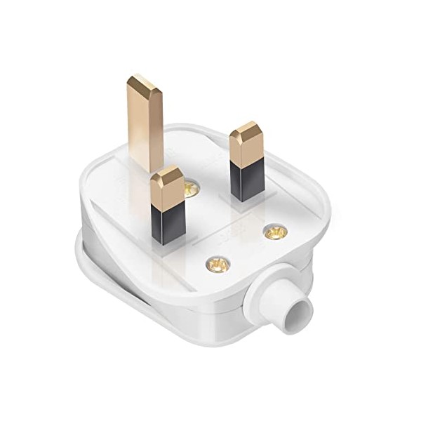 UK 13 A Fused Mains Plugs, Replacement 3 Pin Electric Plugs with Cord Grip Rewireable White Plug (1)