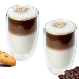 NORDIC SCHILLER Double-walled coffee glasses, latte macchiato glasses, double-walled, 2 x 450 ml, ideal as thermal glasses, double-walled for cappuccino, coffee glasses, tea glasses