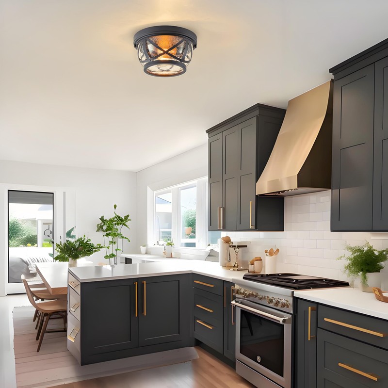 Oil-rubbed Bronze Flush Mount Ceiling Light Fixtures, 2-Light Farmhouse Porch
