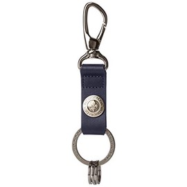 Patrick Cox Key Holder for Men and Women, Unisex, Cowhide Leather, Alloy, Double Ring, Caulking, Sharp Carabiner, navy