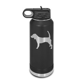 Beagle Laser Engraved Water Bottle Customizable Polar Camel Stainless Steel with Straw - Dog Canine pet Black 32 oz