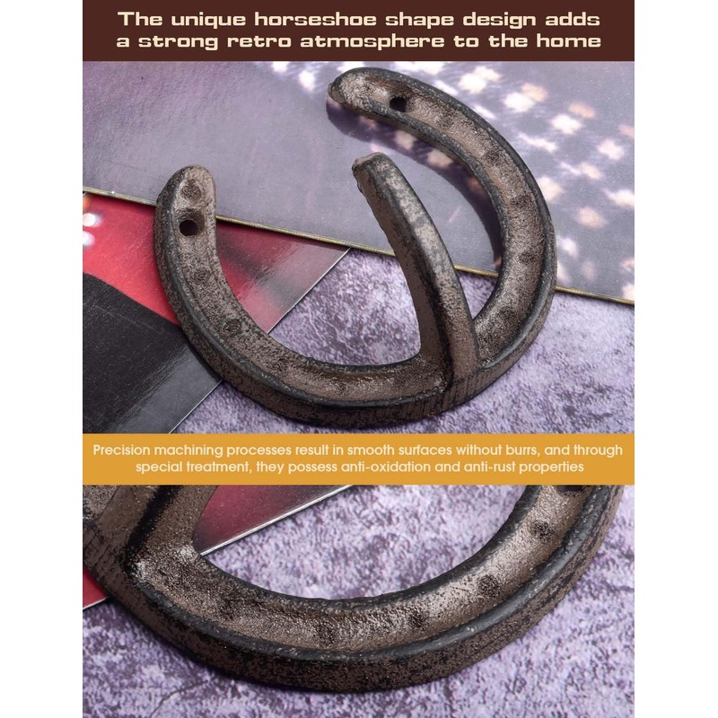 4 PCS Coat Hooks Cast Iron Wall Hooks Horseshoe Hooks