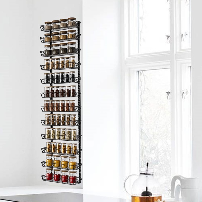 SWOMMOLY Adjustable Wall Mount Spice Rack Organizer, 12-Tier Dual-use (Multi-use)