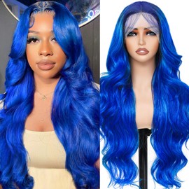 BOTNNS 32 Inch Blue 13x4 Body Wave HD Lace Front Wigs Human Hair Pre Plucked Blue Lace Frontal Wig Glueless Wigs for Women 200 Density Human Hair Lace Front Wigs Colored