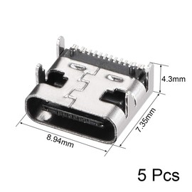 sourcing map PCB USB Connector Type C 3.1 16 Pin Female Connector Quick Charge Socket Pack of 5