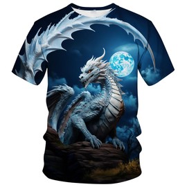 WHNBCW Traditional Chinese Dragon T-Shirt Funny Anime Graphic Tee Shirt,Blue,XL