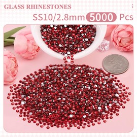 5000PCS SS10/2.8mm Crystal Rhinestones (Dark Siam), Bedazzling Flatback Glass Rhinestones for Crafting DIY Nail Art Makeup Decoration, Gems Diomand Charms for Tumbler Shoes Clothing Mug