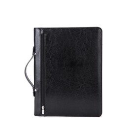 Geslun Vegan Leather Portfolio with Hidden Handle, Zippered Front Pocket, Business Padfolio for Men and Women, 8.5 x 11 Legal Pad Notebook Holder, Office Letter Notepad Folio, Black