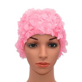 Medifier Lace Vintage Swim cap Floral Petal Retro Style Bathing Caps for Women Rose (Pink)