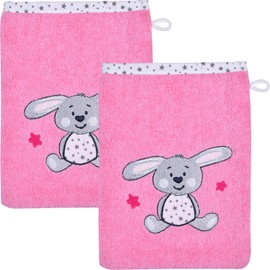 Wörner Wash Mitt Pack of 2 with Embroidery Hase Terry 15x21 cm