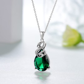 Peireara Green Snake Necklace 925 Sterling Silver Green Crystal Snake Pendant Necklaces Serpent Necklace Jewelry Gifts for Women