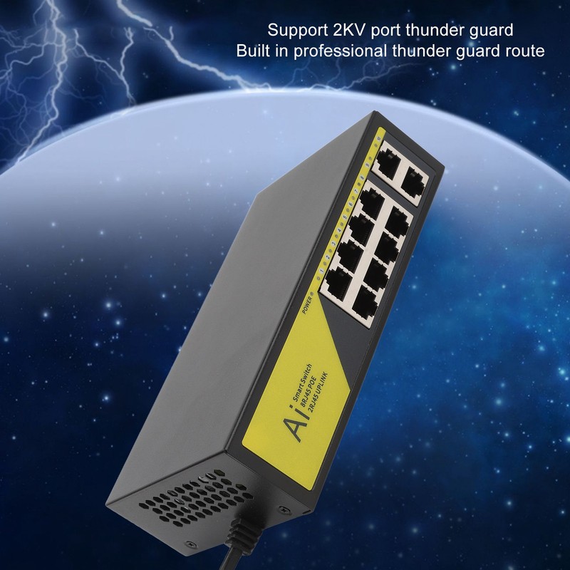 AI POE Switch 8 POE Ports and 2 Uplink 100Mbps