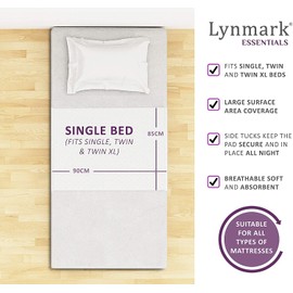 Lynmark 2x Waterproof Bed Protector with Tuck-In Flaps - Washable Bedwetting & Incontinence Sheets Absorb Up to 2 Liters - Leak-Proof OEKO-Tex Certified Cotton Mattress Pad for Single Beds - 90x85cm, White