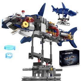 Suplanet Mechanical Shark Building Set with Lights, Rotatable Link Components & Display Stand, STEM Building Set for Boys 8-14, Home Office Decor for Adults, Mechanical Enthusiasts（631PCS）
