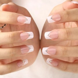 Uranian Uñas Postizas Cortas Con Purpurina Francesa Para Muj