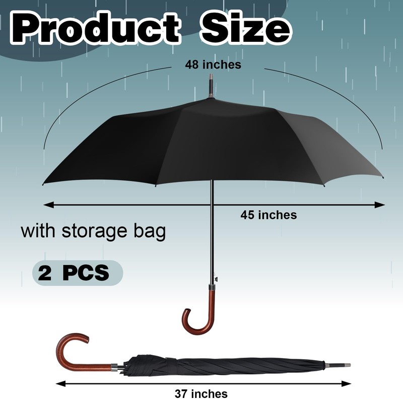 Silkfly 2 Pcs 48 Inch Auto Open Umbrella Wooden J