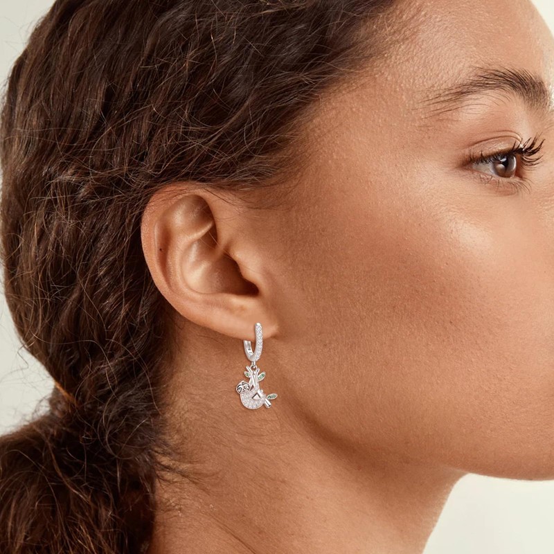 Sloth Silver Hoops Earrings for Women 925 Sterling Silver Hoop