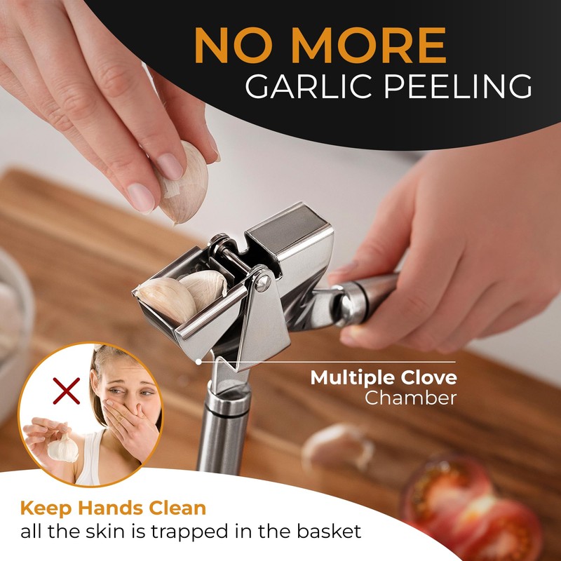 ORBLUE Garlic Press Stainless Steel - Premium Professional Grade Garlic