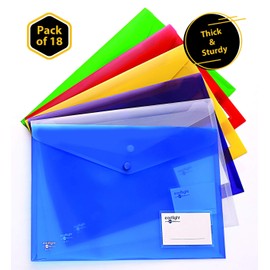 Eastlight A4 Plastic Popper Document Folder Wallet with Pocket Assorted Colours Pack of 18
