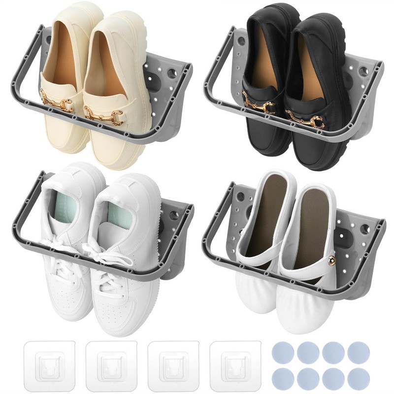 QWORK® 4 Piece Shoe Rack Wall Mounted Set, Foldable Shoes