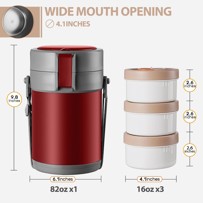 82oz Thermo Container For Hot Food, 3 Tier Wide Mouth