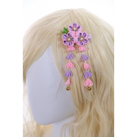 C-114-2 Pink Purple Handmade Sakura Cherry Blossom Fabric Flowers Tassels Hair Clip Hair Clip Hair Clip Japanese Geisha Kimono Accessory
