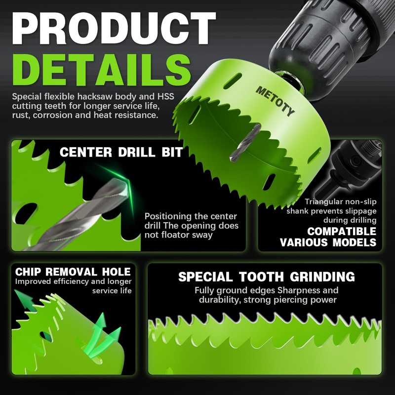 [8-in-1 Kit] Bi-Metal 2", 4", 6" Hole Saws + Drill