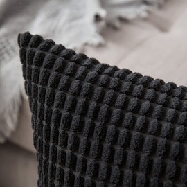 EMEMA Corduroy Granule Throw Pillow Covers Decorative Cushion Covers Oblong Soft Pellets Solid Pillowcase for Sofa Bedroom 12x20 Inch 2 Pieces Balck