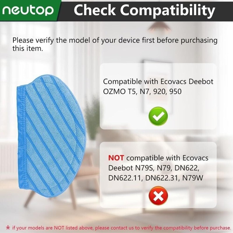 10 Pack Replacement Microfiber Mopping Pads Compatible with Ecovacs Deebot