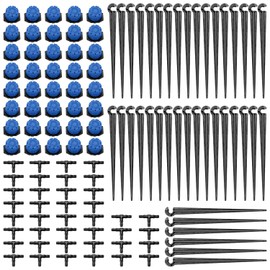 VooGenzek 120 Pieces 4/7 mm Automatic Drip Irrigation Set, 40 Adjustable Micro Drip Droppers + 40 T Connectors + 40 Micro Drip Pipe Holders for Hose 4/7 mm, for Garden, Lawn, Blue