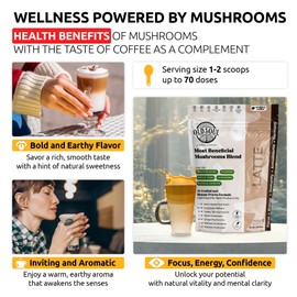 OldSoul Superfood Mushrooms Latte Blend | 7-Mushroom Formula (Lion's Mane, Cordyceps, Reishi, Turkey Tail, Chaga, Shiitake, Maitake) | Arabica Coffee | Energy, Focus, Immunity | 14 oz (400 g)