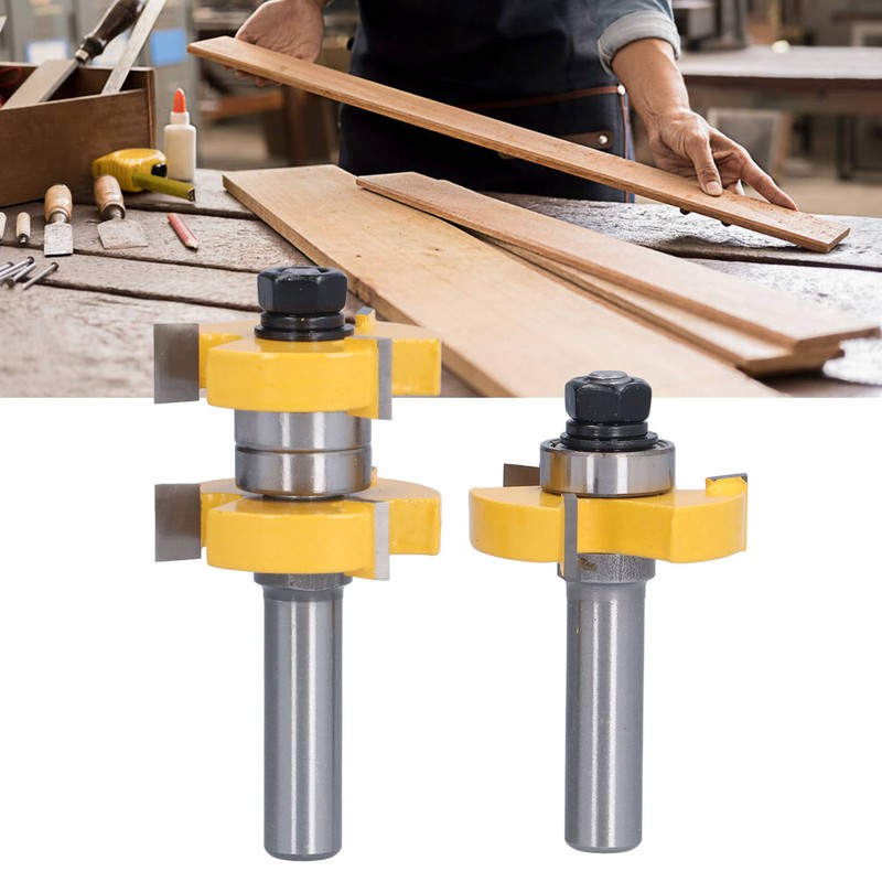2Pcs Tongue Groove Router Bit T Shape 3 Teeth 2