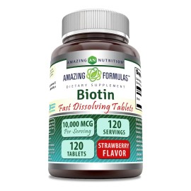 Amazing Formulas Biotina 1000mcg Sabor Fresa 120 Tabs Sabor Sin Sabor