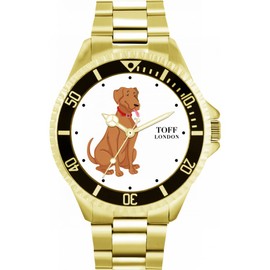 Toff London Golden Retriever Dog Men's Watch 42 mm Case Custom Design, White, TLWL-12155