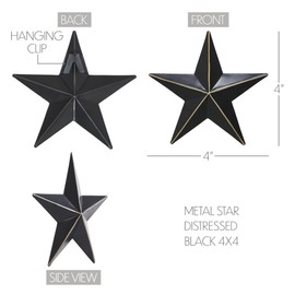 VHC Brands Patriotic Metal Star Distressed 4x4, Independence Day Decor, Decorative Wall Hanging, Rustic Farmhouse Decorations, Country Black, Vintage Tan