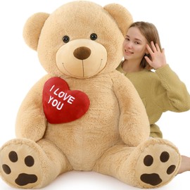 BENINY Giant Teddy Bear Stuffed Animal 5Ft, Big Teddy Bear with Heart, Large Brown Stuffed Bear Plush Toys for Kids, I Love You Bear Gift for Girlfriend Wedding