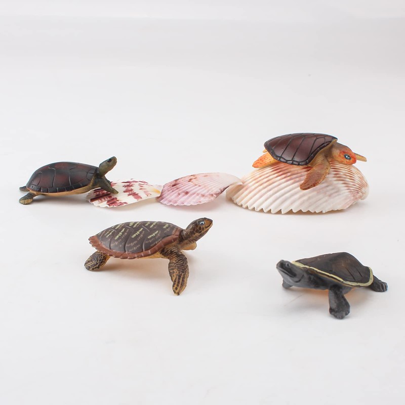 BRETOYIN Sea Turtles Figurine 4PCS Small Turtle Figure Soft-shelled Plastic
