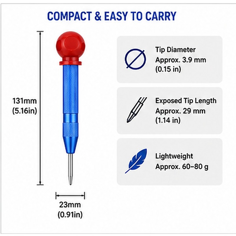 Automatic Center Punch Tool – Spring-Loaded Metal Marking Punch with